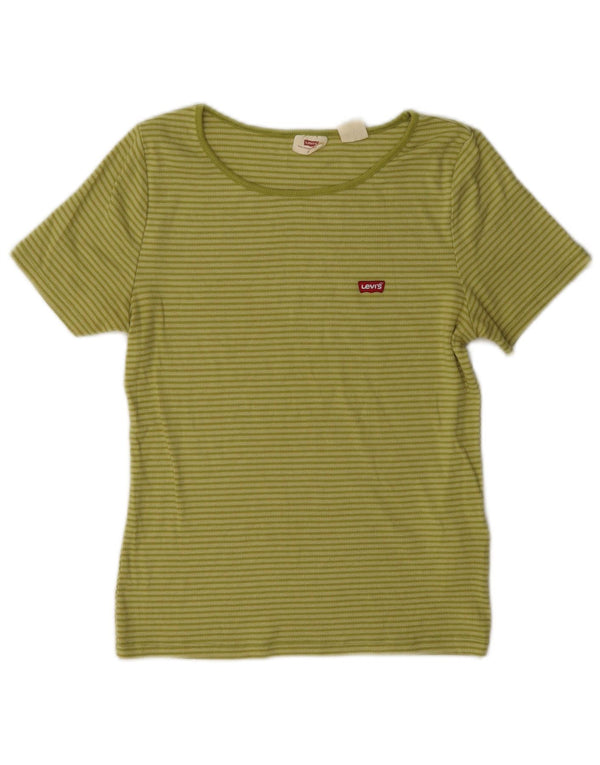 Levi's Damen T-Shirt Top UK 14 Mittelgrüne Nadelstreifen-Baumwolle