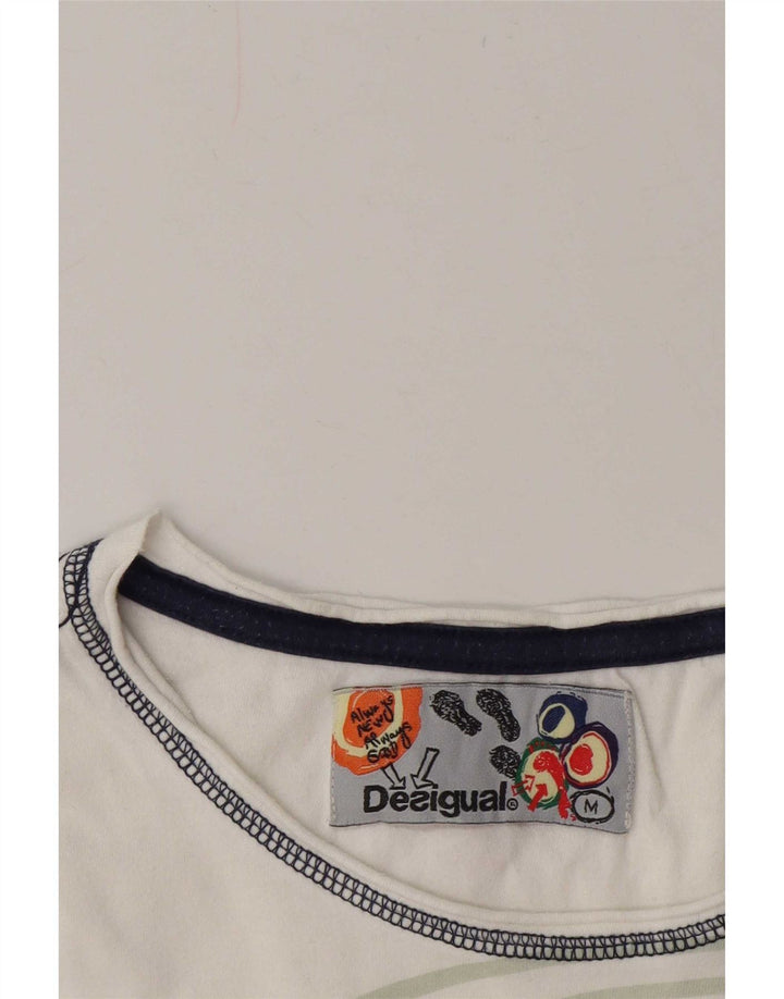 Desigual Damen Graphic T-Shirt Top UK 14 Medium Weiß