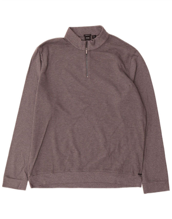 Hugo Boss Herren-Sweatshirt mit Reißverschluss, reguläre Passform, 2XL, graue Baumwolle