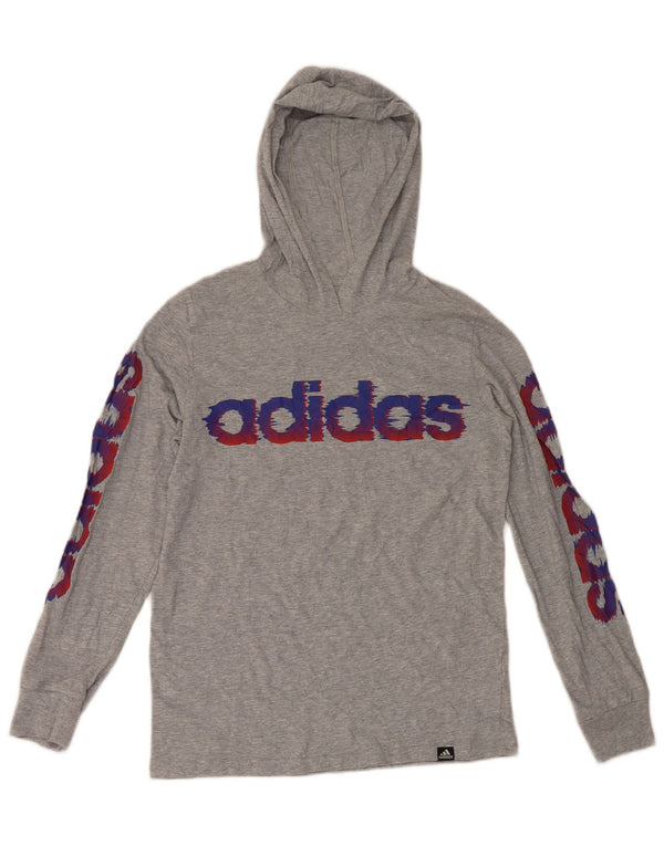 Adidas Jungen Kapuzenshirt mit Grafik, langärmlig, 14–15 Jahre, Größe L, Grau, Baumwolle