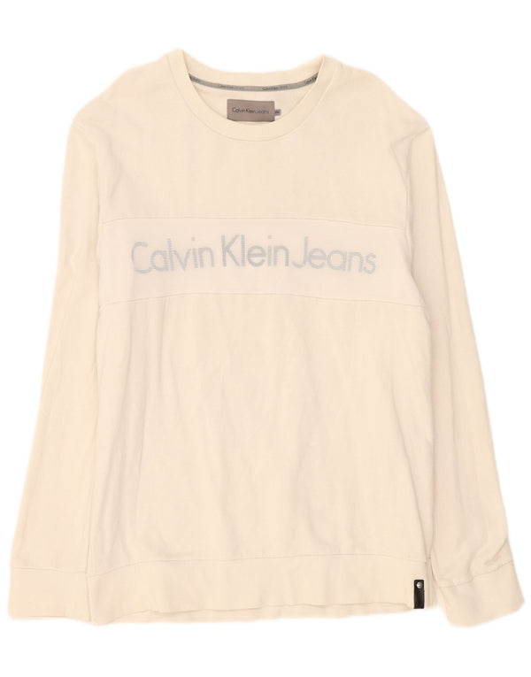 Calvin Klein Jeans Mens Graphic Top Long Sleeve 2XL White Cotton