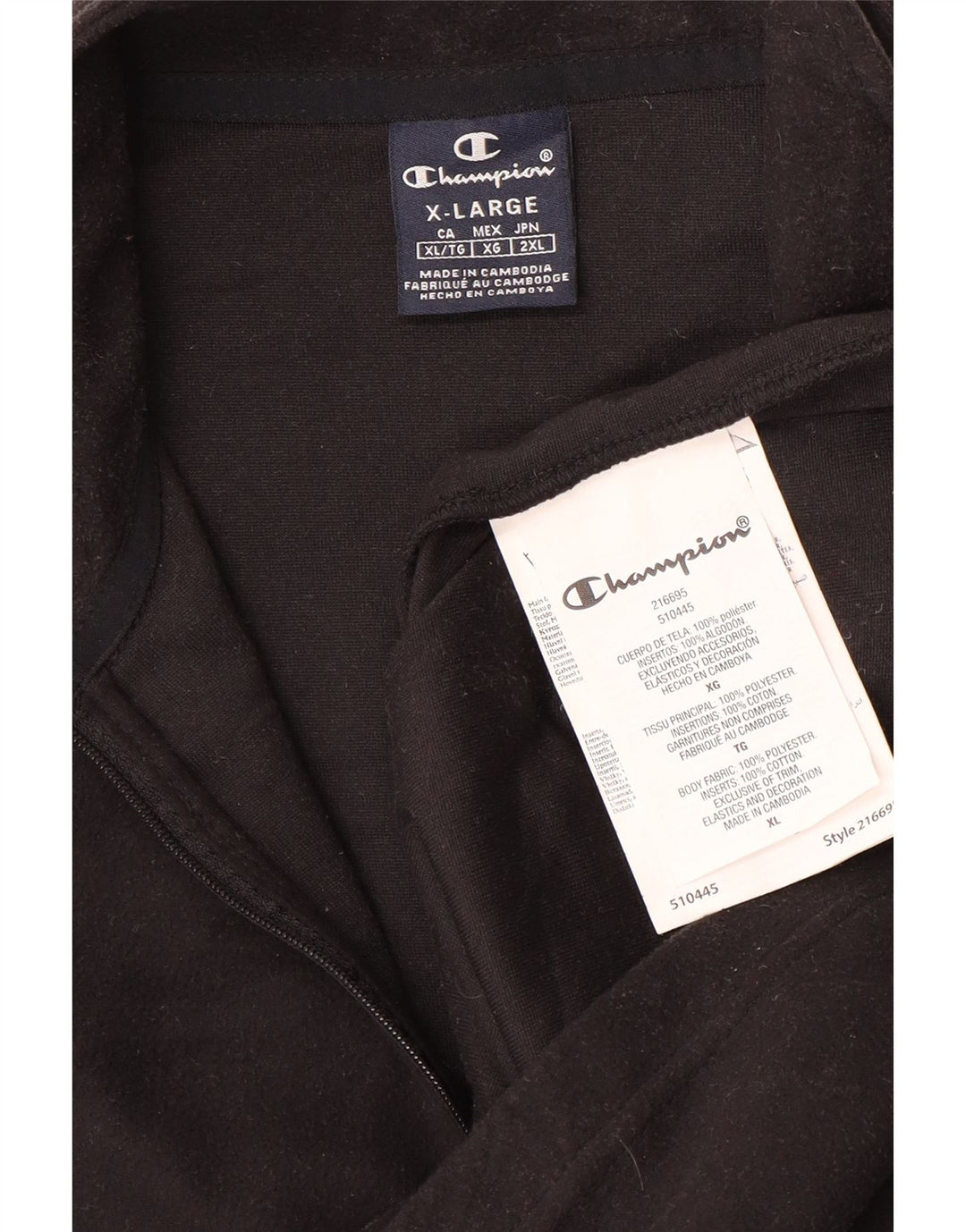 CHAMPION Herren-Fleecepullover mit Reißverschluss am Hals, XL, schwarzes Polyester