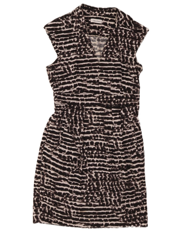 CALVIN KLEIN Damen ärmelloses Etuikleid UK 10 Small Schwarz gefleckt