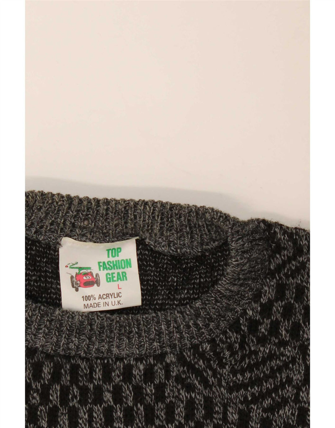 Vintage Herren Pullover mit Rundhalsausschnitt, groß, grau, Argyle/Diamant-Acryl