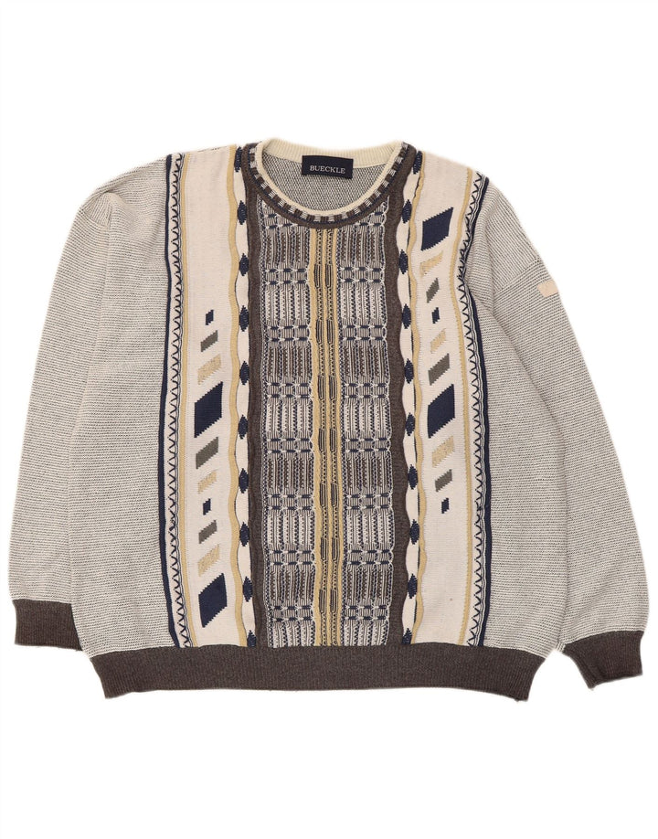 Bueckle Herren-Pullover mit U-Boot-Ausschnitt, groß, grau, geometrisch