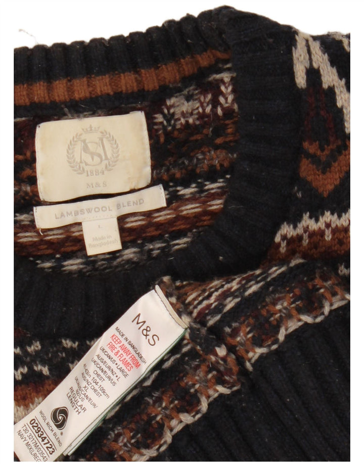 Marks & Spencer Herren-Pullover mit Rundhalsausschnitt, Größe L, Schwarz, Fair Isle