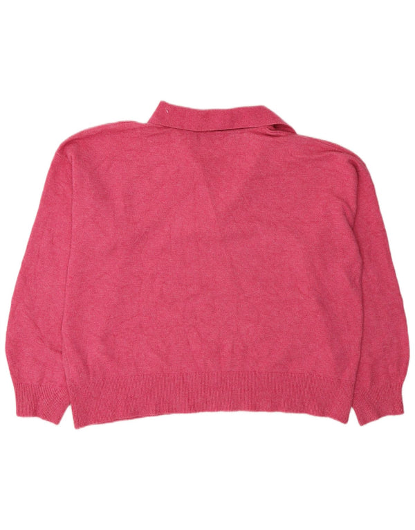 Marks & Spencer Damen-Pullover mit Polokragen, Gr. 16, Größe L, Rosa, Polyester