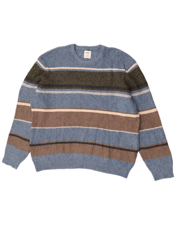 Marks & Spencer Herren-Pullover mit Rundhalsausschnitt, 2XL, blau gestreift, Polyamid