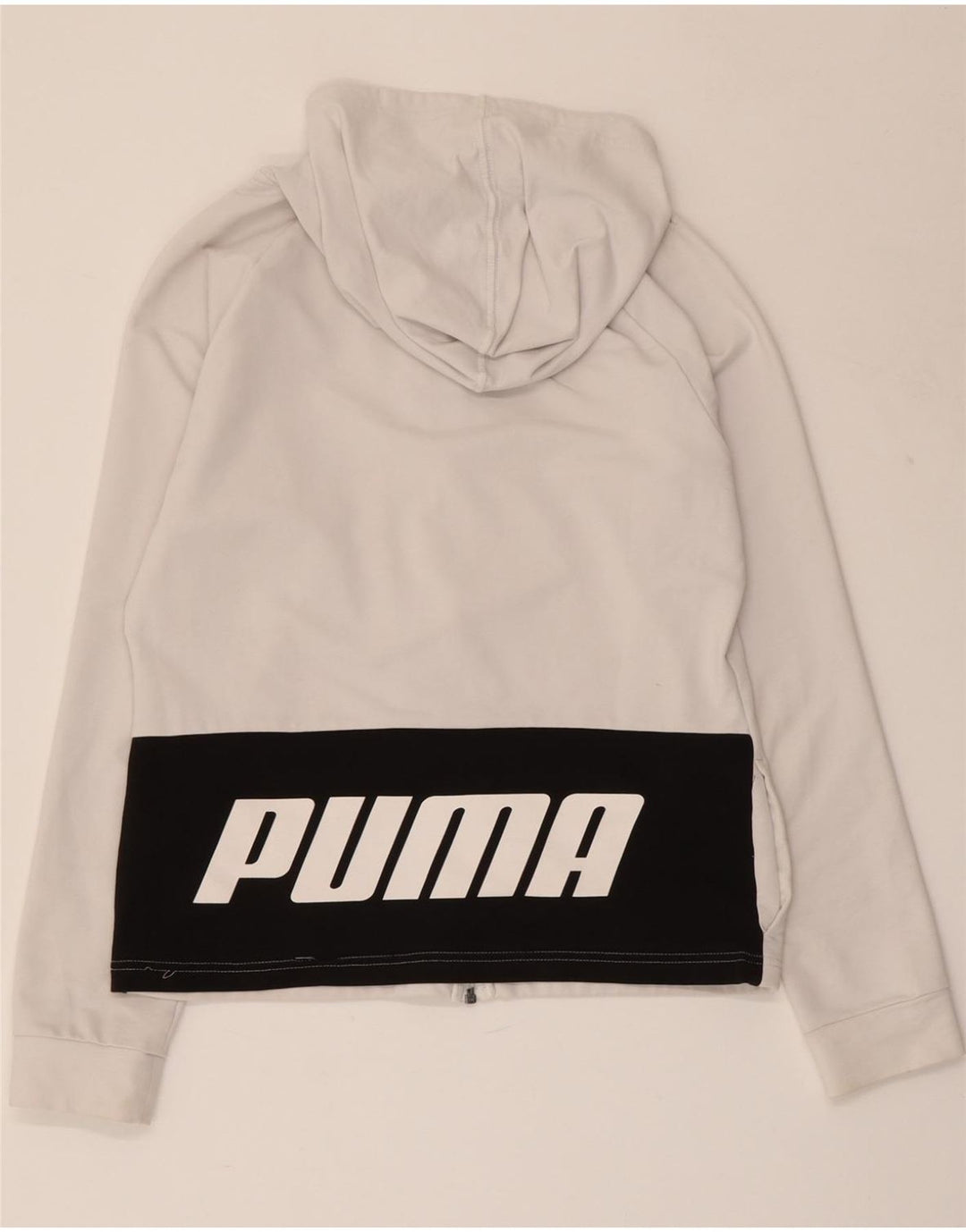 PUMA Damen Graphic Zip Hoodie Pullover UK 10 Small Weiß Farbblock