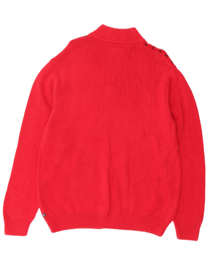 Chaps Herren-Pullover mit Reißverschluss am Hals, Größe L, Rot, Fair-Isle-Baumwolle
