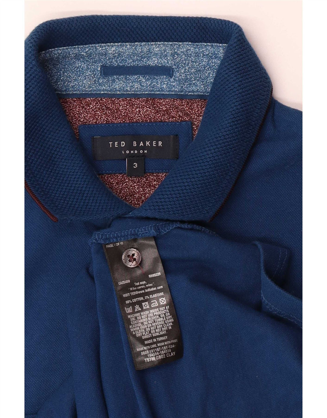 Ted Baker Herren-Poloshirt, Größe 3, mittelblaue Baumwolle