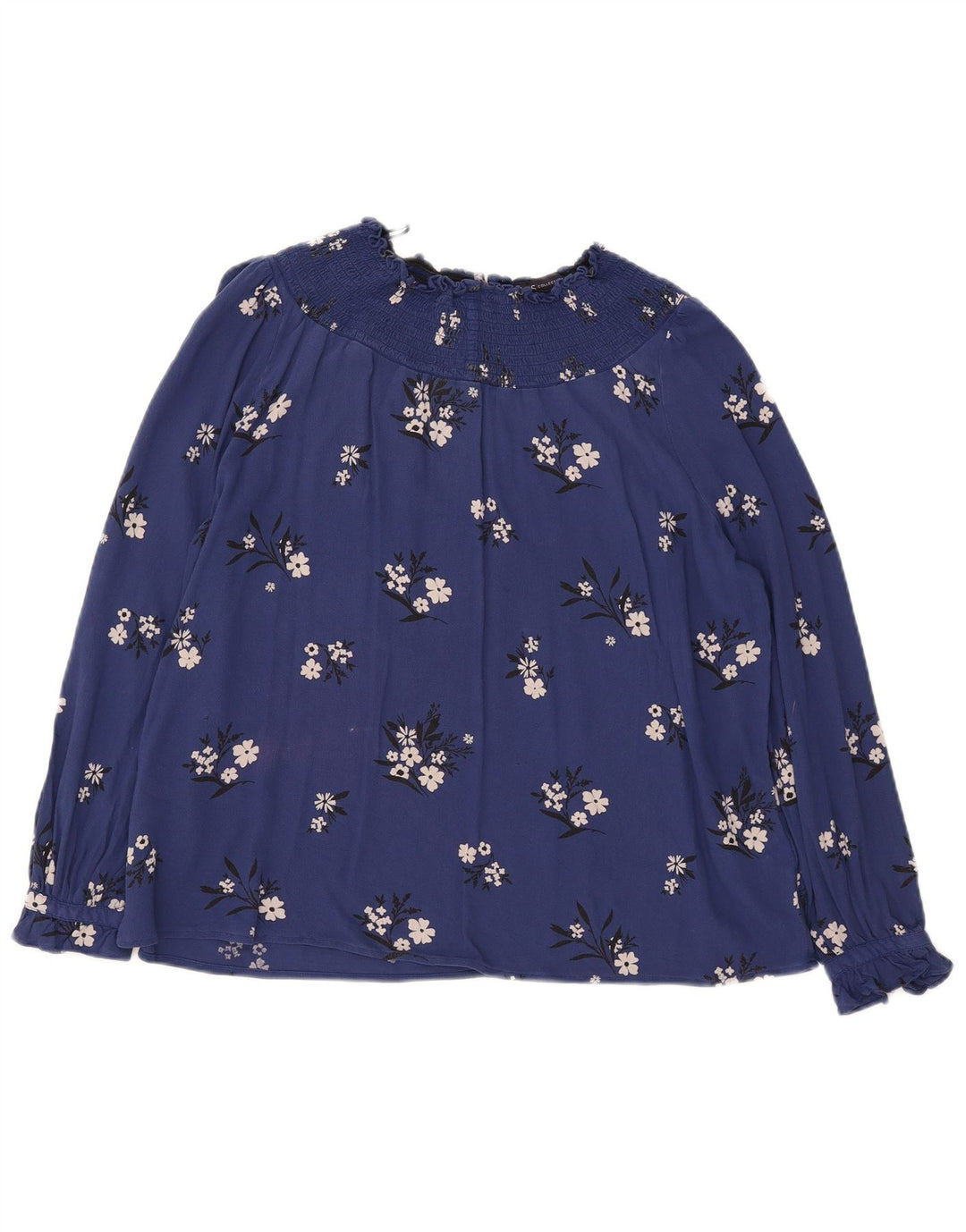 Marks & Spencer Langarm-Blusenoberteil für Damen, UK 12, mittleres Marineblau mit Blumenmuster