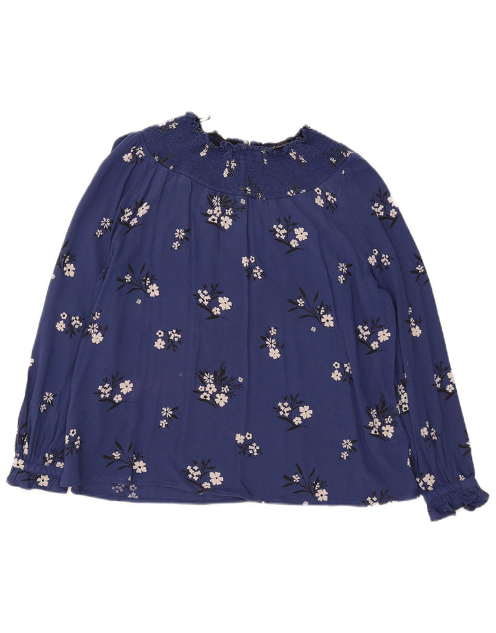 Marks & Spencer Langarm-Blusenoberteil für Damen, UK 12, mittleres Marineblau mit Blumenmuster