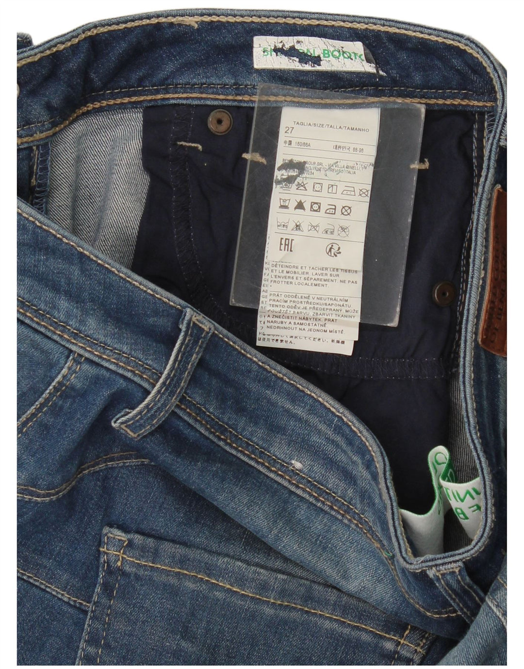 Benetton Damen Bootcut Jeans W27 L28 Blaue Baumwolle