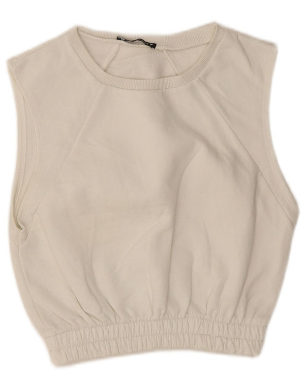 Zara Crop ärmelloser Sweatshirt-Pullover für Damen, UK 10, Größe S, weiße Baumwolle