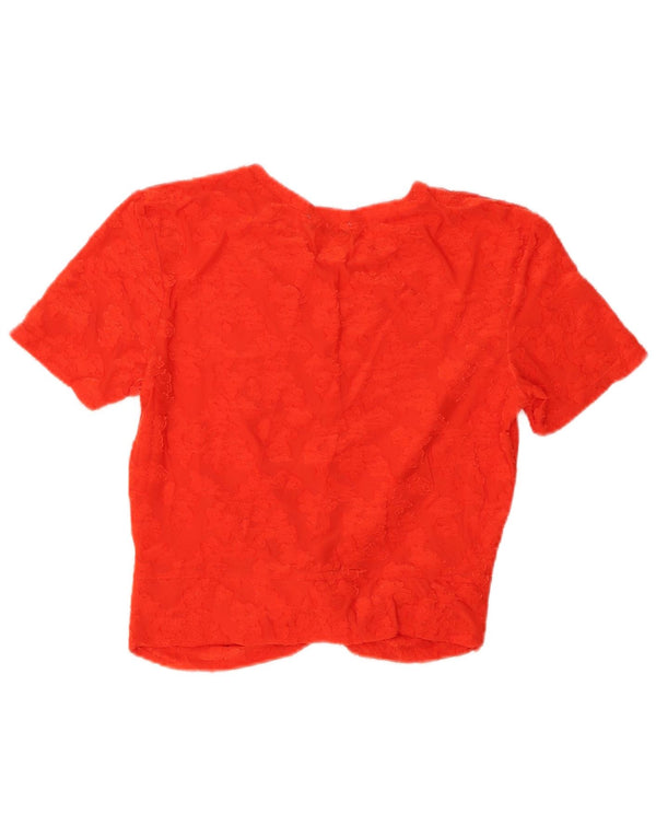 Zara Damen Trafaluc Crop Bluse Top UK 14 Large Orange Floral