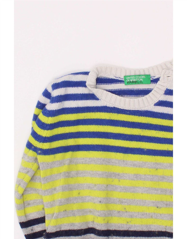 Benetton Jungen-Pullover mit U-Boot-Ausschnitt, 3–4 Jahre, mehrfarbig gestreift