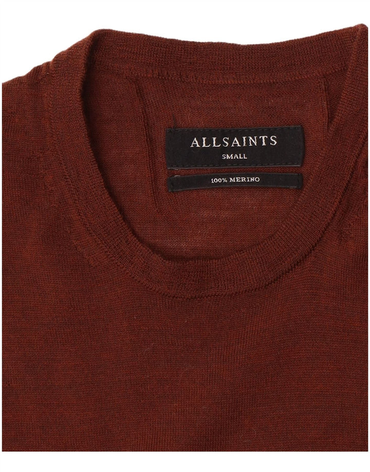 All Saints Herren-Pullover mit Rundhalsausschnitt, kleine braune Merinowolle