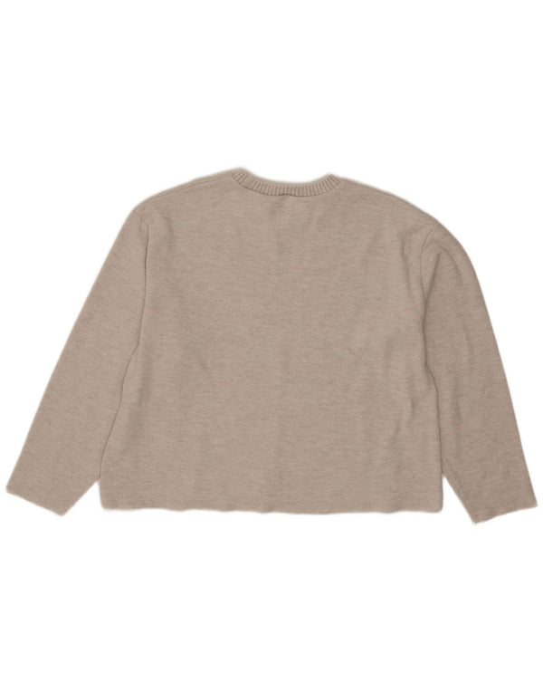 Zara Damen Crop Bluse Top UK 16 Large Beige Polyester