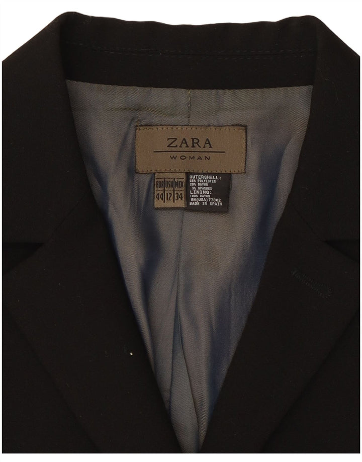 Zara Damen Longline 4 Button Blazer Jacke EU 44 XL Schwarz Polyester