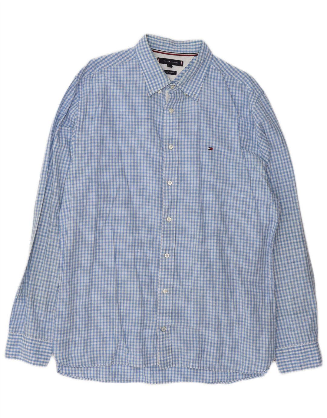 Tommy Hilfiger Herrenhemd XL, blaues Gingham-Leinen