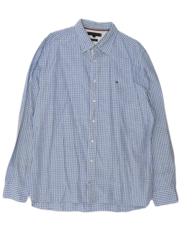 Tommy Hilfiger Herrenhemd XL, blaues Gingham-Leinen