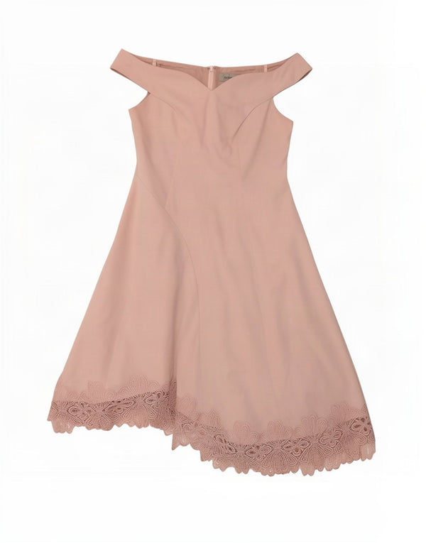 Coast Damen Asymmetrisches schulterfreies Kleid UK 18 XL Rosa Blumenmuster Polyester