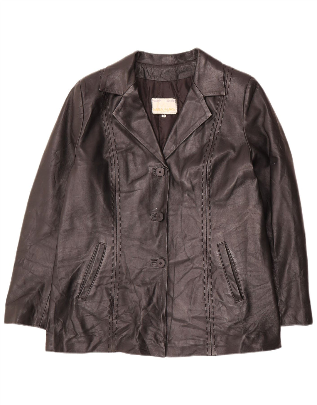 Mira Furs Damen Lederjacke IT 46 Großes schwarzes Leder