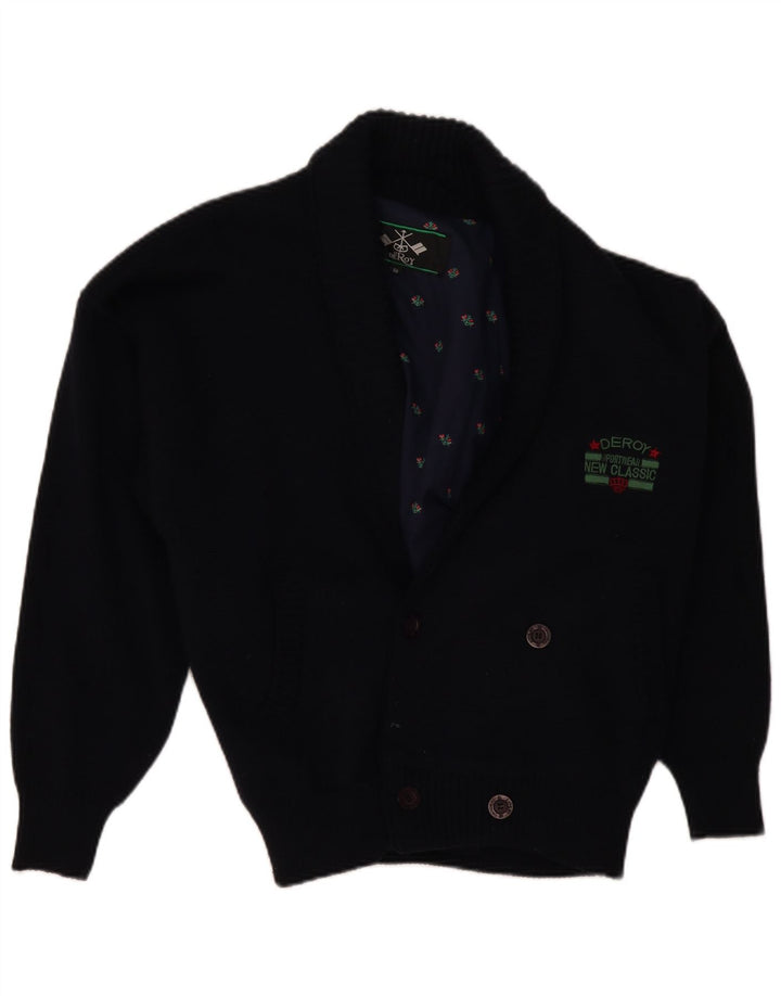 VINTAGE Herren-Cardigan-Pullover IT 50 Mittelmarineblaue Wolle