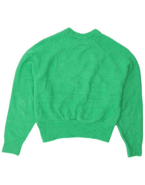 Zara Damen Crop Crew Neck Pullover Pullover UK 14 Mittelgrünes Acryl