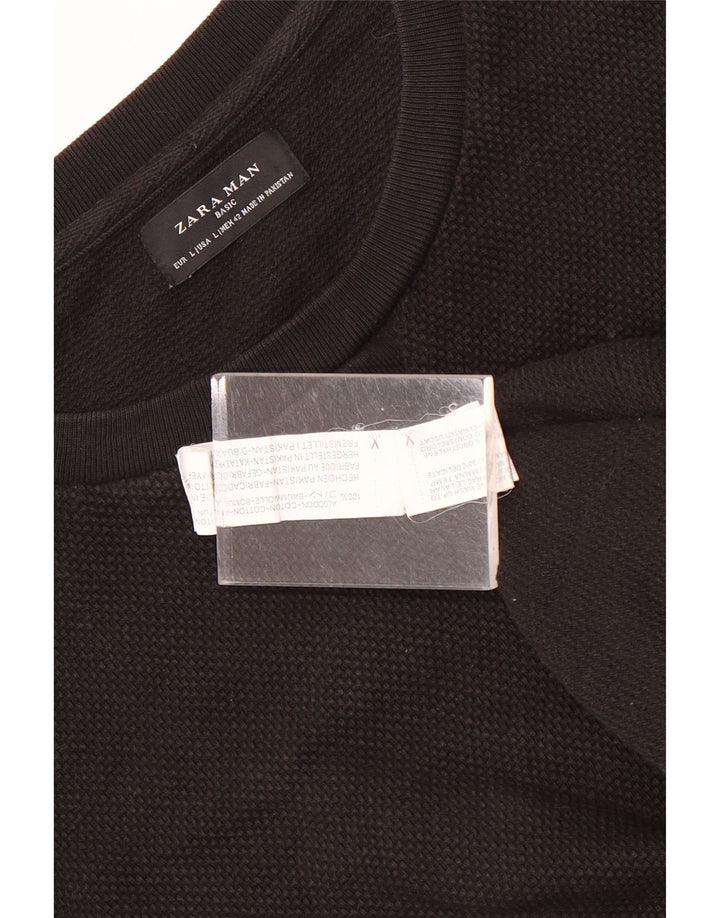 Zara Herren-Pullover mit Rundhalsausschnitt, groß, aus schwarzer Baumwolle