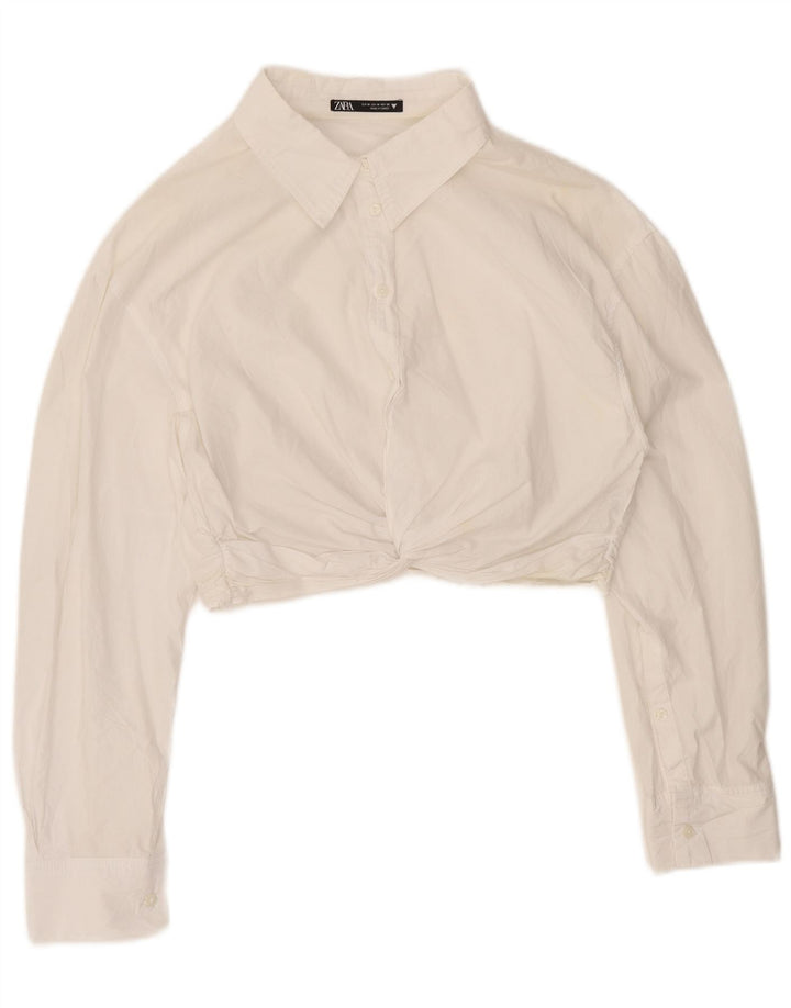 Zara Damen Crop Shirt Bluse UK 16 Mittelweiße Baumwolle