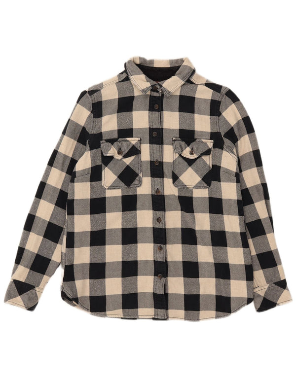 Roots Womens Canada Flannel Shirt UK 14 Medium Black Gingham Cotton
