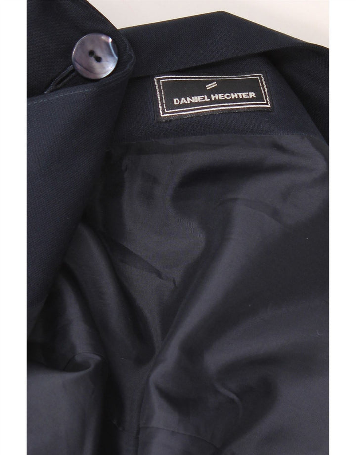 DANIEL HECHTER Womens 1 Button Blazer Jacket UK 14 Large Navy Blue Silk