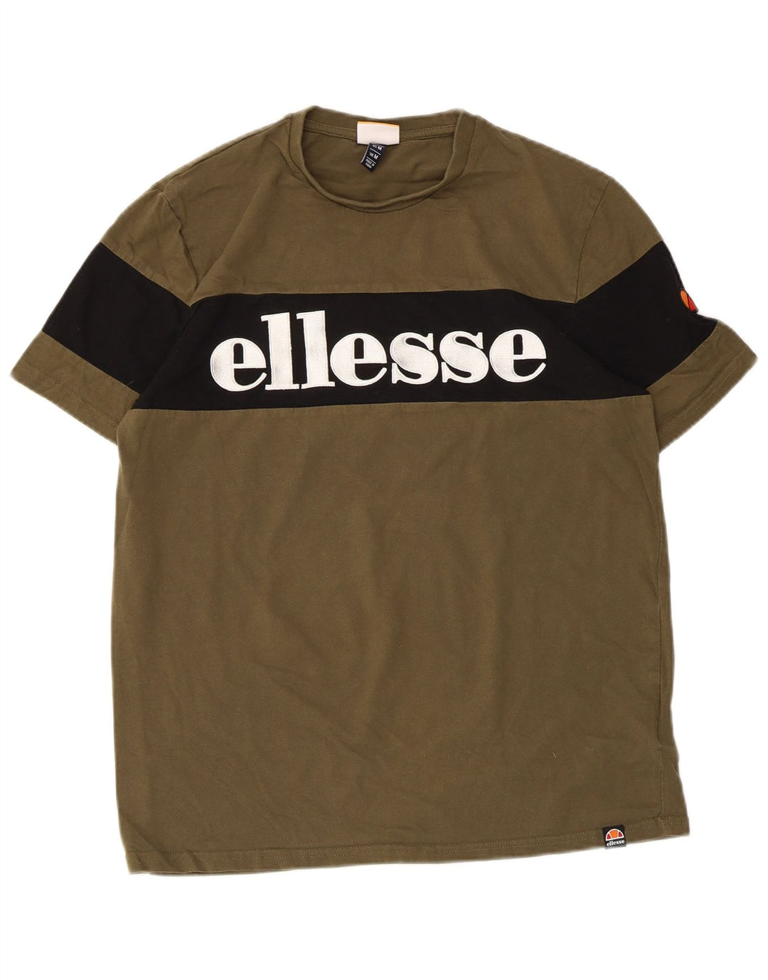 Ellesse Herren Grafik-T-Shirt-Oberteil aus mittlerer Khaki-Farbblock-Baumwolle