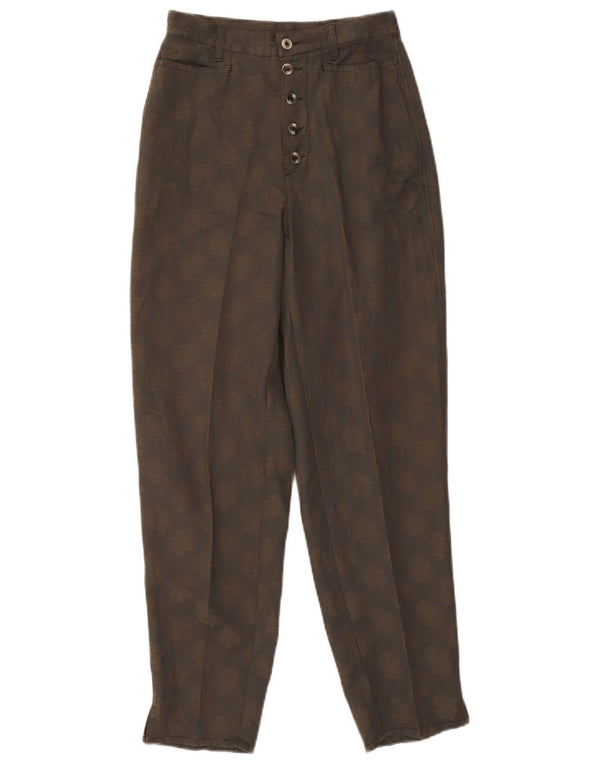 Benetton Damen-Freizeithose mit hoher Taille, Größe 40, Größe S: W26, L27, braun geblümt