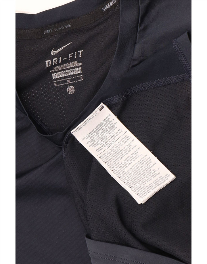 Nike Damen Dri Fit T-Shirt Top UK 14 Medium Marineblau Farbblock