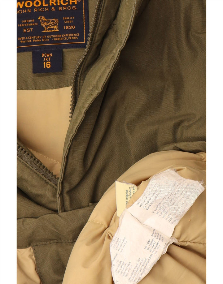 Woolrich Wattierte Jungenjacke mit Kapuze, 15–16 Jahre, grüne Baumwolle