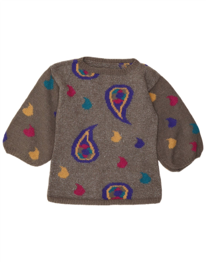 Vintage Damen Pullover mit U-Boot-Ausschnitt, UK 12, Mittelgrau, Paisleymuster