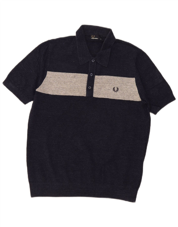 Fred Perry Herren-Poloshirt aus mittelblauer, marineblauer Colourblock-Baumwolle