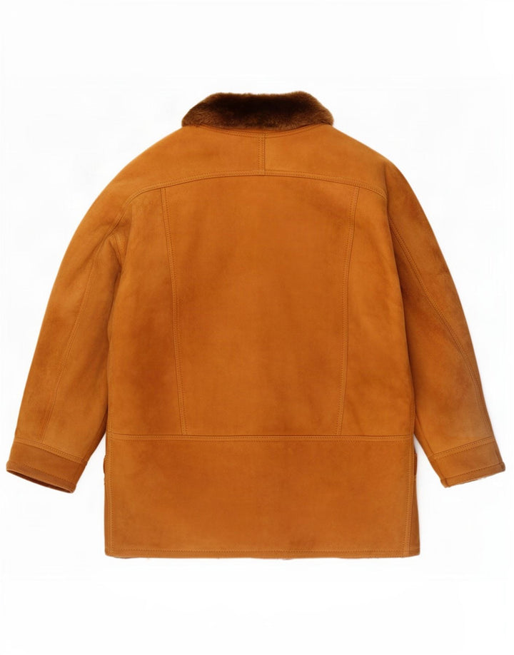 Vintage Herren-Lammfelljacke mit 3 Knöpfen, UK 40, großes braunes Leder