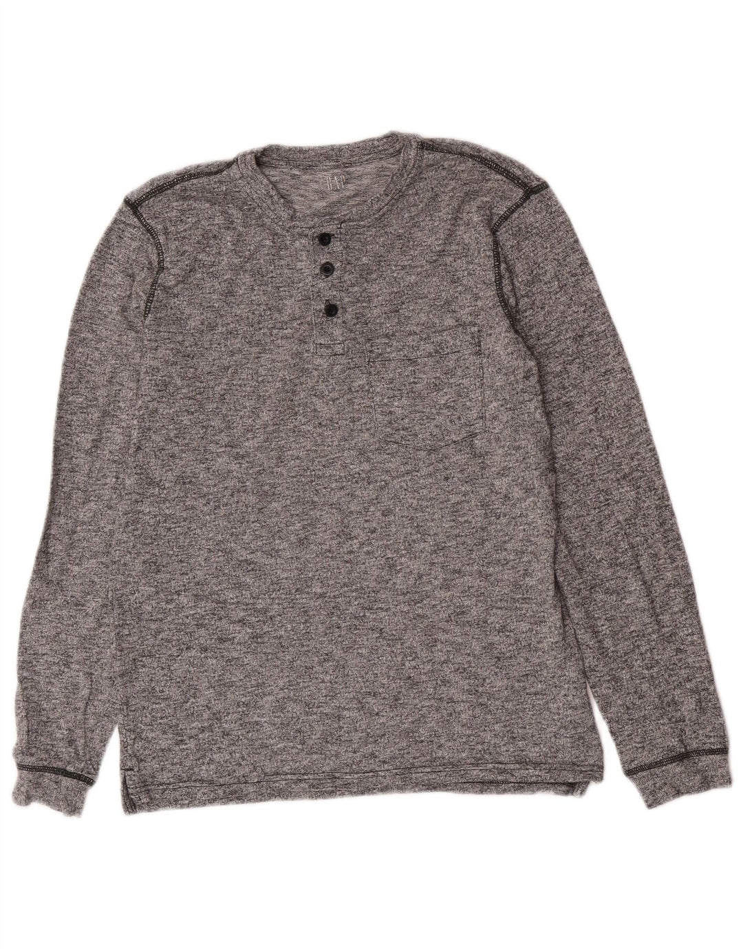 Gap Herren-Oberteil, langärmelig, klein, grau gefleckte Baumwolle