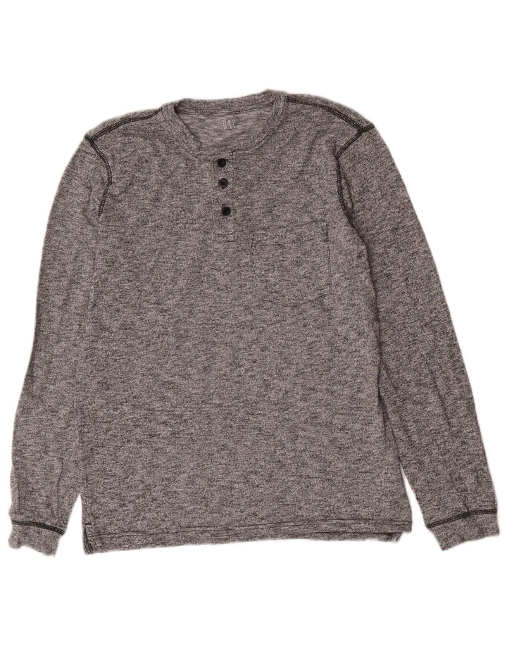 Gap Herren-Oberteil, langärmelig, klein, grau gefleckte Baumwolle