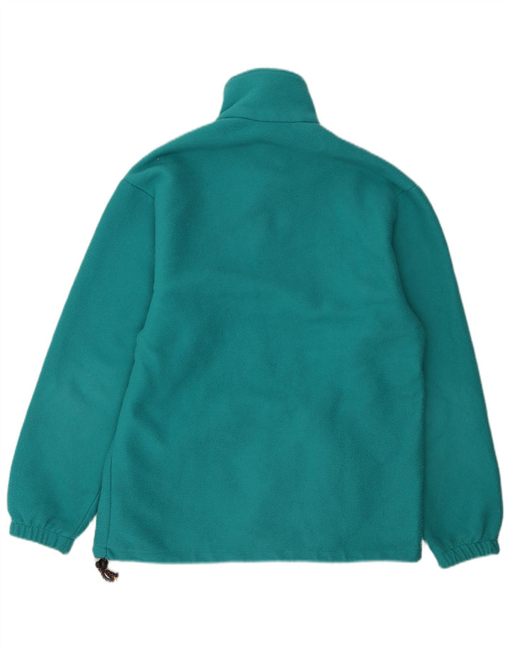 Basic Herren-Fleecepullover mit Knopfkragen, Mitteltürkis, geometrisches Polyester