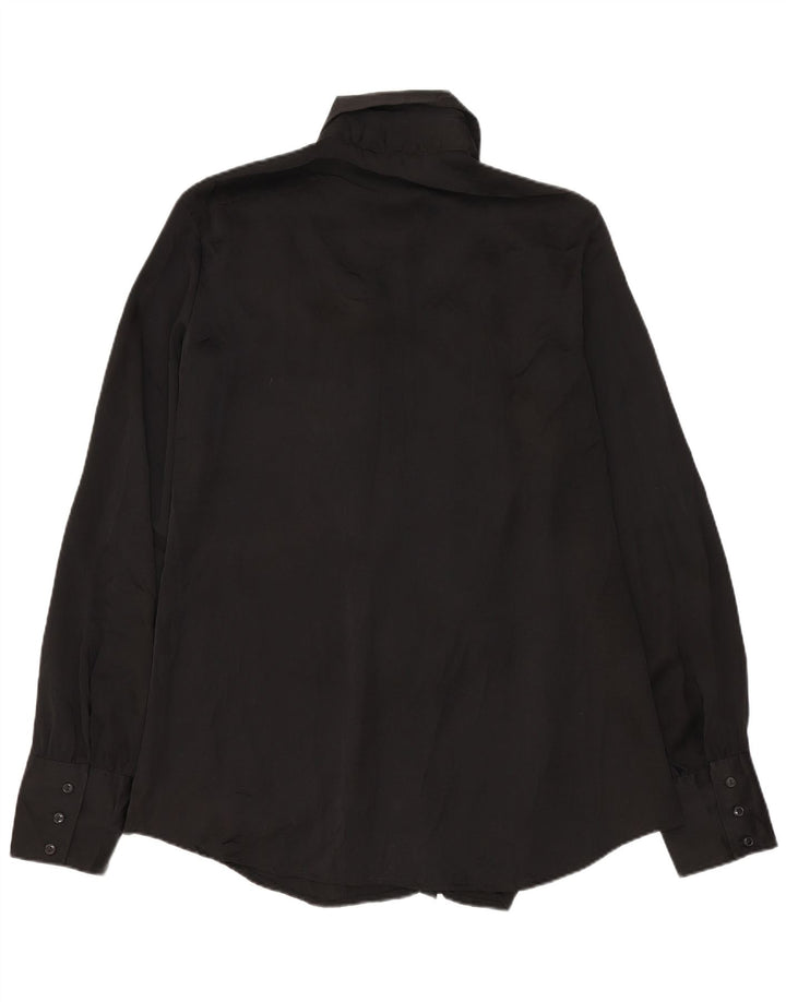 Benetton Damen-Hemd mit Rüschen vorne, UK 14, mittelschwarz