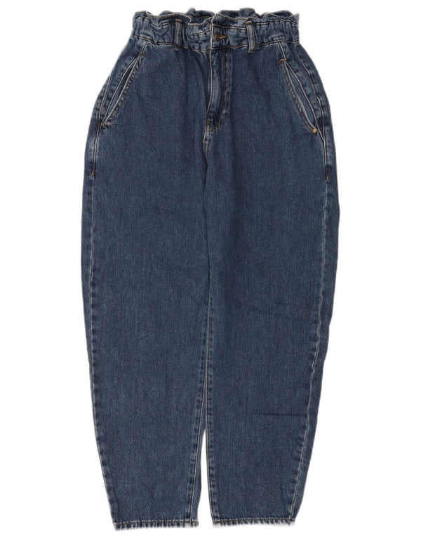 ZARA Damen Crop Loose Fit Jeans mit hoher Taille EU 38 Small W28 L25 Blau
