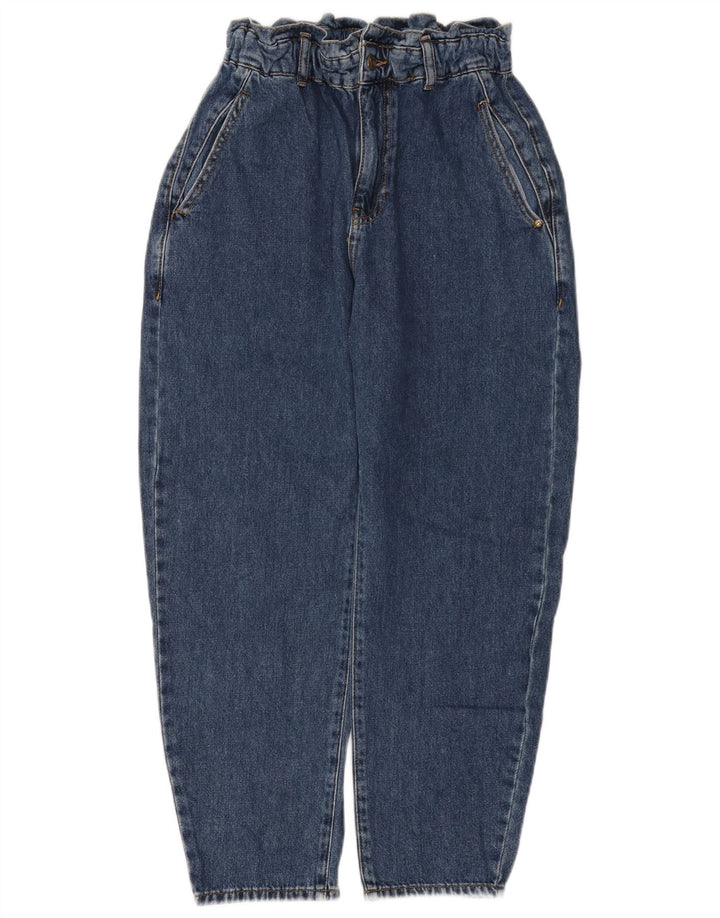 ZARA Damen Crop Loose Fit Jeans mit hoher Taille EU 38 Small W28 L25 Blau