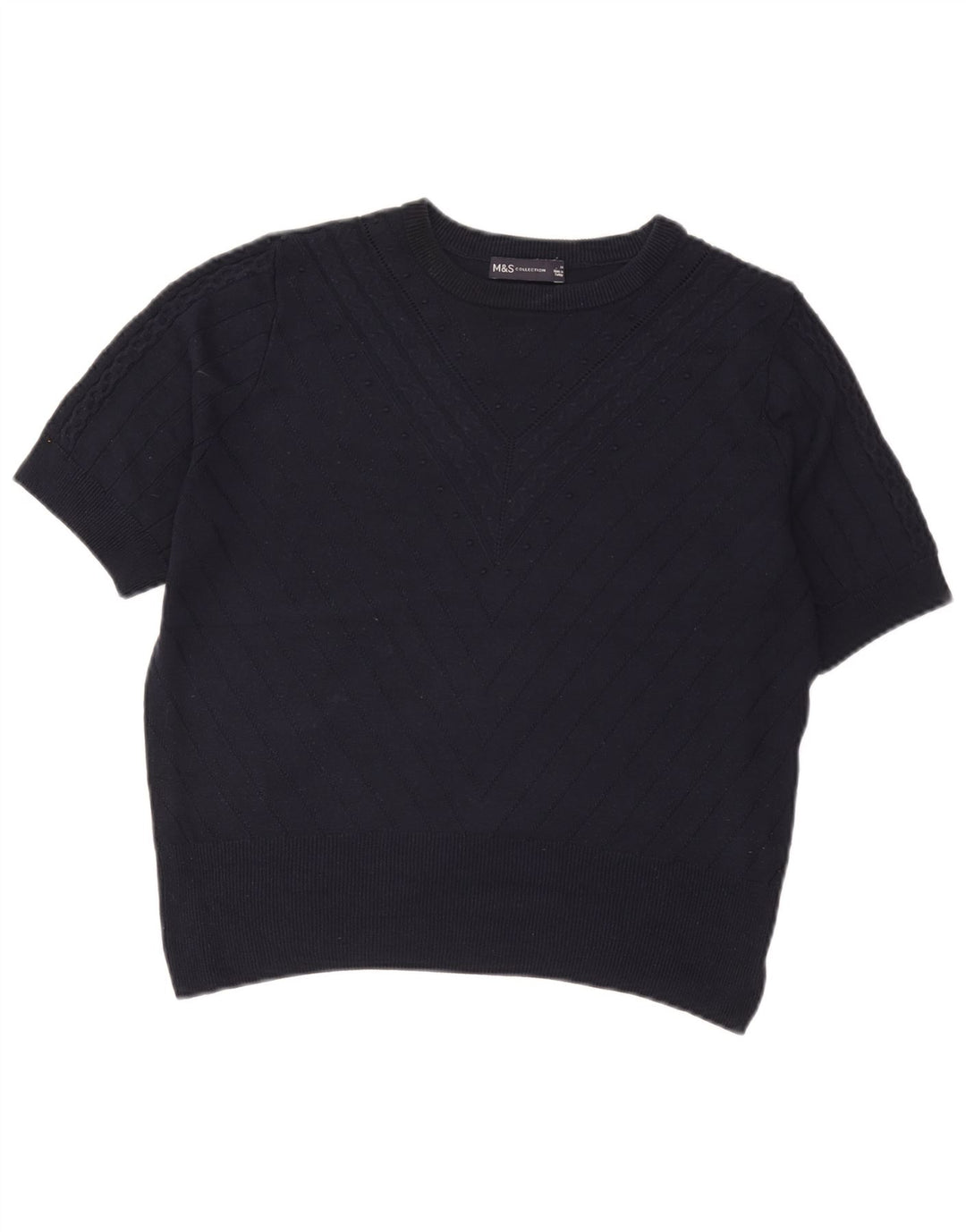 Marks & Spencer Damen Crop Pullover mit Rundhalsausschnitt, Gr. 14, mittleres Marineblau