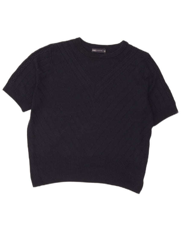 Marks & Spencer Damen Crop Pullover mit Rundhalsausschnitt, Gr. 14, mittleres Marineblau