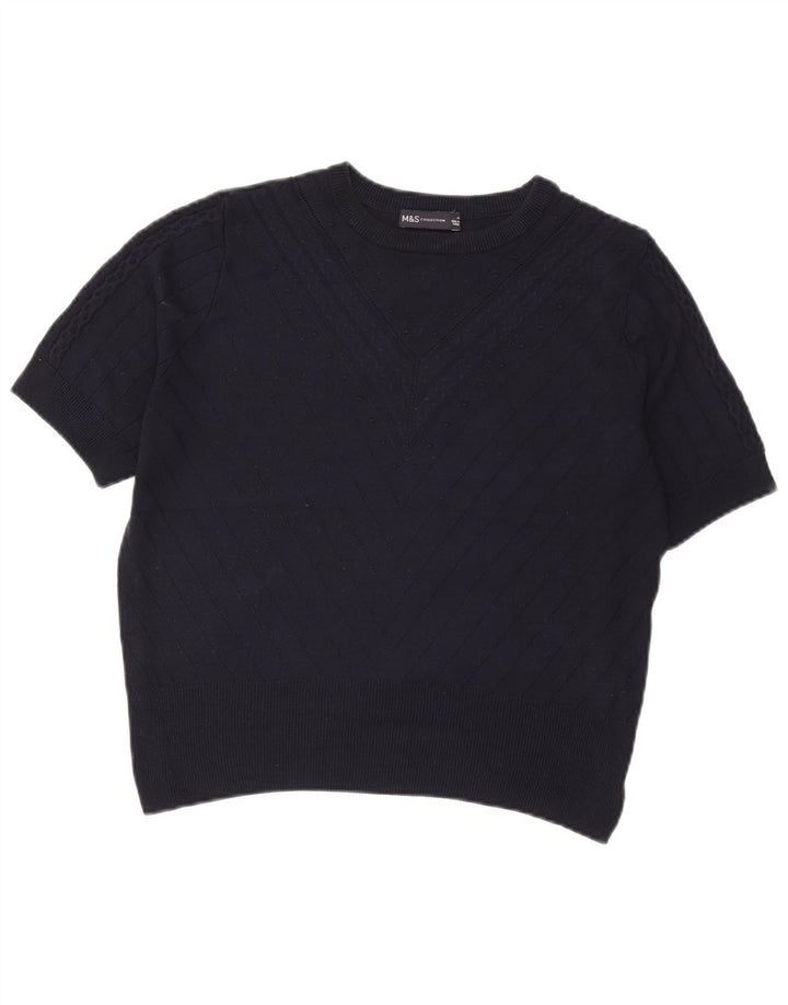 Marks & Spencer Damen Crop Pullover mit Rundhalsausschnitt, Gr. 14, mittleres Marineblau
